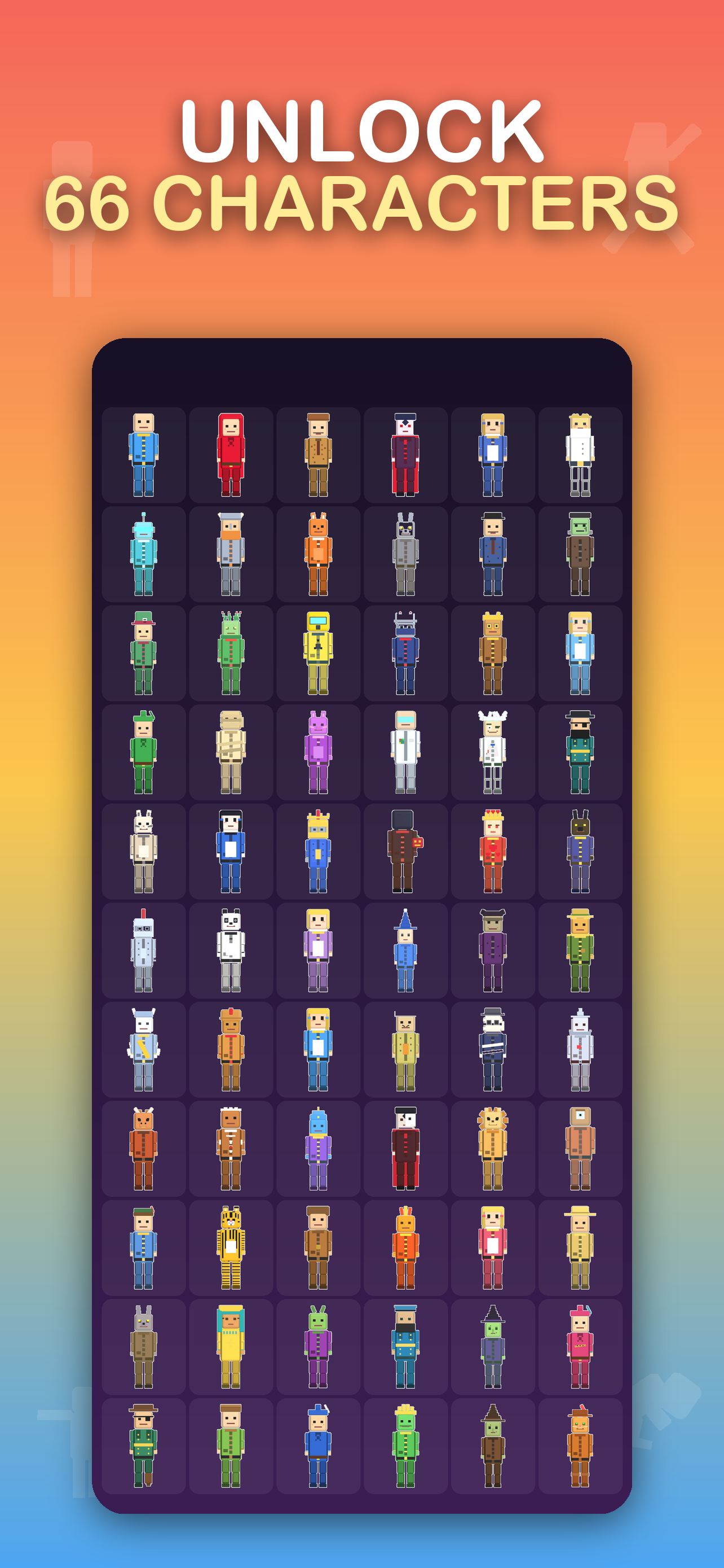 Squeeze character select screen showing a grid of unlockable characters